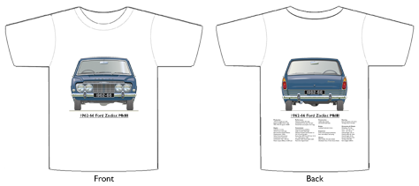 Ford Zodiac MkIII 1962-66 T-shirt Front & Back